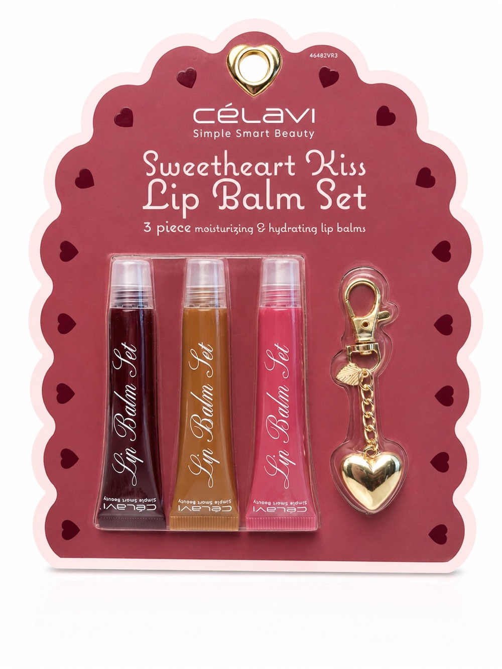 CÉLAVI Sweetheart Kiss Lip Balm Set – 3 Piece Gift Set + Heart Keychain 💕✨